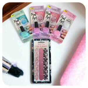 BUNDLE of (4) L.A. Colors Nail Polish w Nail Art Sets + 3 Nail Files New In PKG